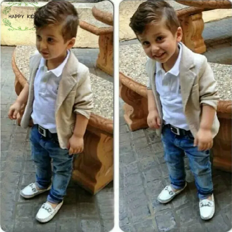 

DZ280 2- 8 years baby boys' loose-fitting clothing sets kids clothes coat +T-shirt +jeans pants 3 pcs / Set kids casual set