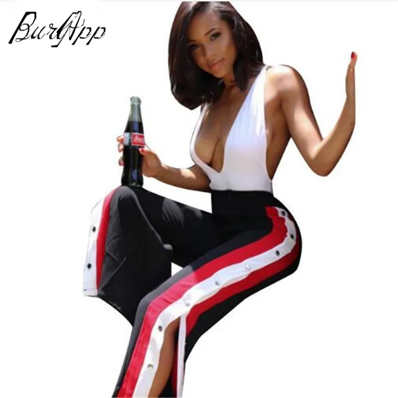 

sexy High Split Woman Wide Leg Pants Fashion Side Button Pants Loose Casual Trousers For Women Wide Legs Pant Joining together