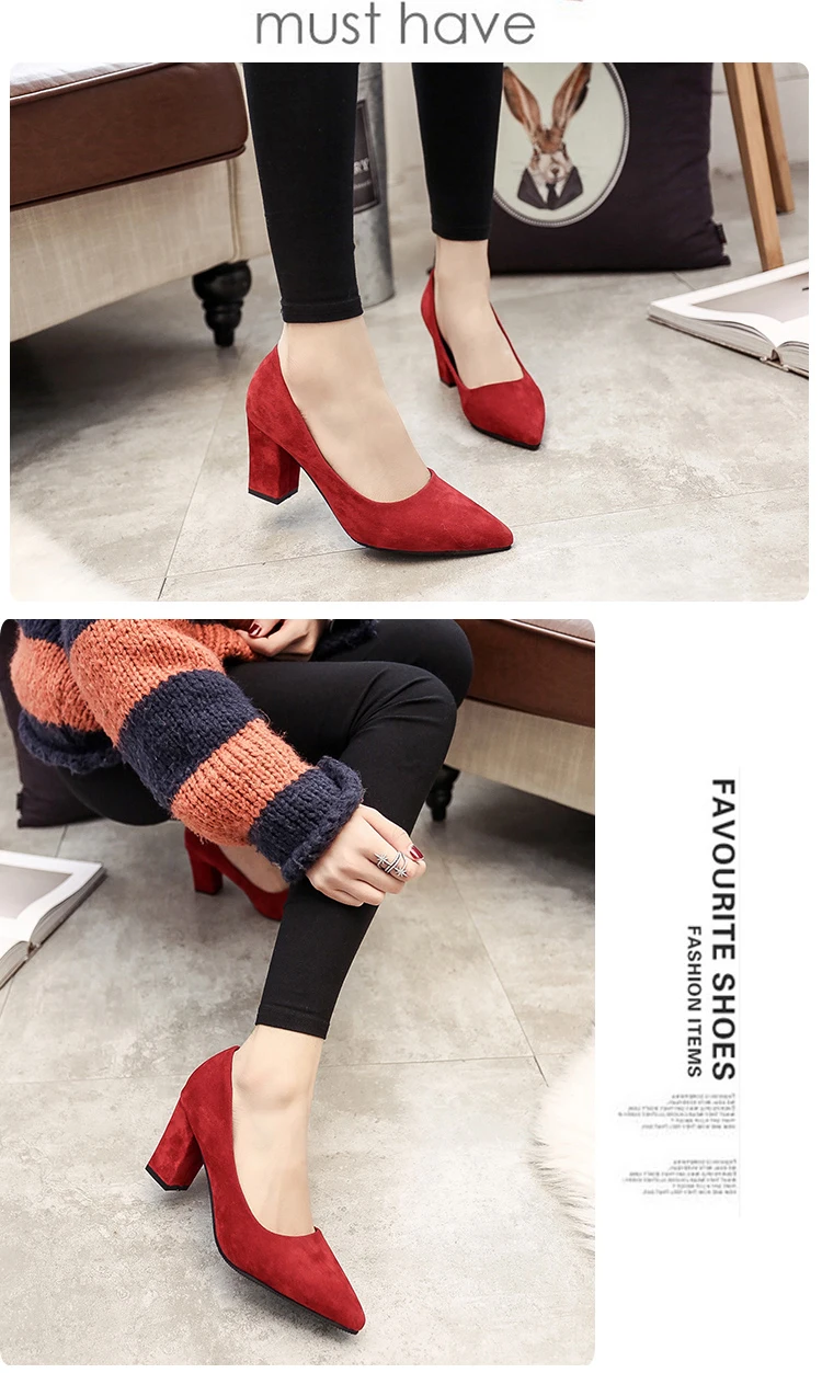 Г., новые осенние женские пикантные тонкие туфли в Корейском стиле на Высоком толстом каблуке с острым носком женская обувь, s023