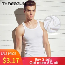 THREEGUN Brand Men Casual Undershirts Cotton Slim Fit Men Undershirts Bodybuilding Gold Fitness Male Slim Bottoming Underwear