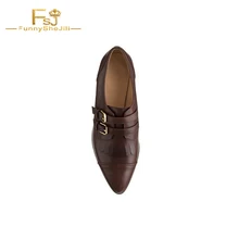 Для женщин оксфорды Броги коричневые с бахромой острый носок Винтаж обувь Туфли с ремешком и пряжкой Коричневый Лакированная кожа 3 см Туфли без каблуков Дамская обувь FSJ