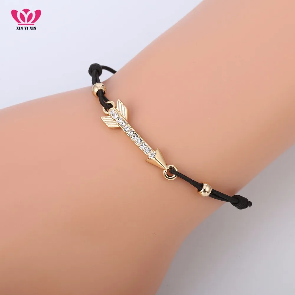 Простой Дизайн цвета: золотистый, серебристый 2,9 см стрелки Чам браслет для Для женщин эластичный канат цепи CZ Кристалл pulsera ювелирные изделия дропшиппинг