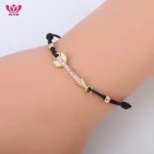Simple Design Gold Color 2 9cm Arrows Cham Bracelet for Women Elastic Rope Chain CZ Crystal
