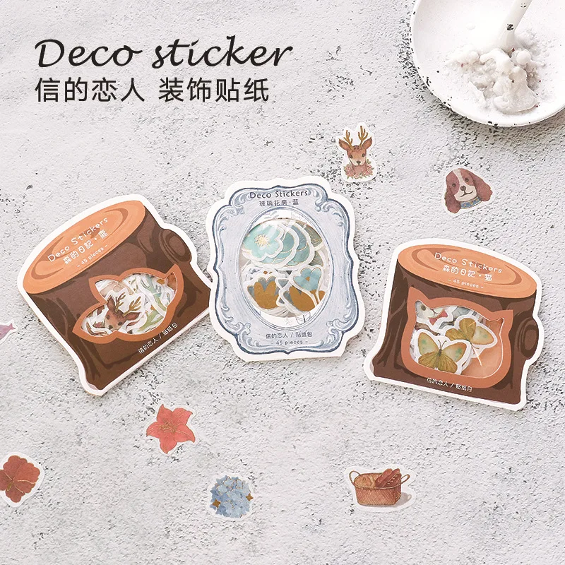 

45pcs/pack Cute Label Mini journal Calendar Japanese Dog Cat Bread Coffee Toast Stickers Scrapbooking Stationery School Supplies