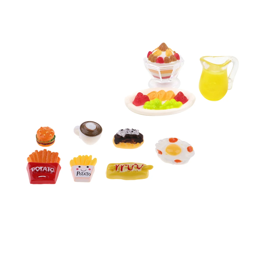 Dollhouse Miniature Snack Model Fast Food Breakfast Dessert Juice Model 1/12 Scale Decor Kitchen Accessory