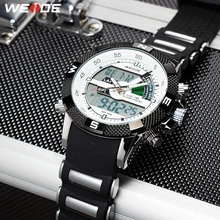 2013 Brand New WEIDE men LED Luminous analog digit dual time display Date Week Alarm luxury brand sport watch unique design 3ATM