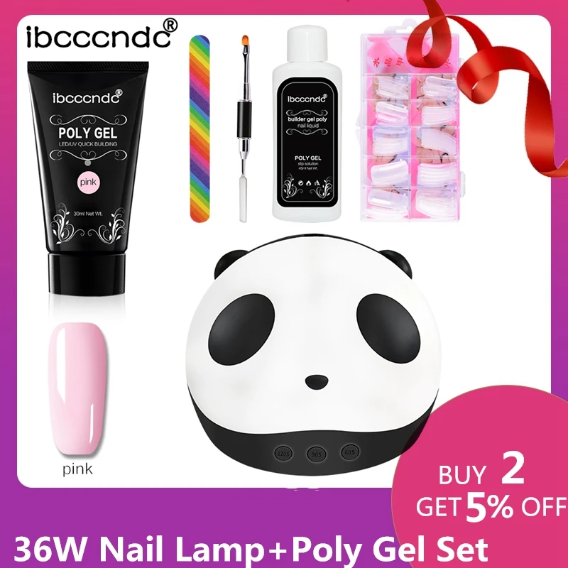 Nail Extension Kit Poly Gel Set With 36W LED Lamp Builder UV Gel