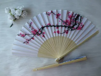 

Free Shipping Cherry Blossom Silk Folding Hand Fan with Plum Blossom printed
