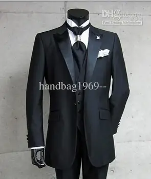 

tailor made 2015 Real Photo Black One Button Groom Tuxedos Best Man Groomsman Men Wedding Social Suits (Jacket+Pants+Tie+Vest)