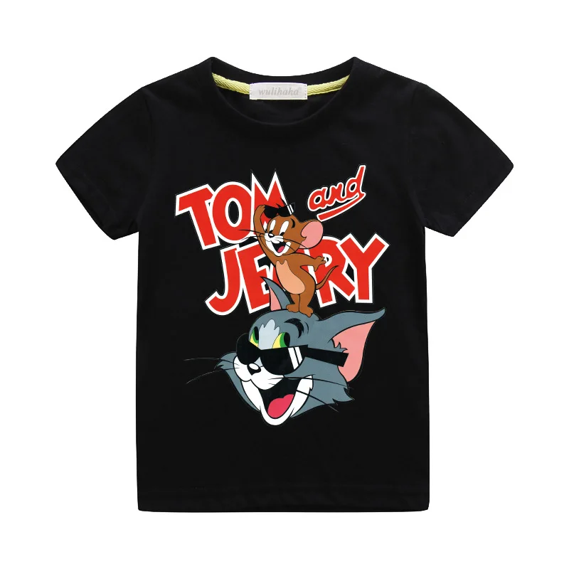 Black T-shirts Детские футболки с принтом «Том и Джерри»; Одежда для мальчиков и девочек; повседневные футболки с короткими рукавами; футболка; Верхняя одежда; Детский костюм; ZA052 - Цвет: Black T-shirts