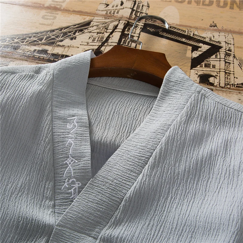  Summer Pure Color Embroidered Men's 2 Piece Set Chinese Style Men V-neck Short-Sleeve T-Shirt & Dra