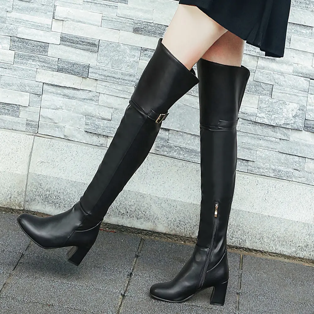 Lasyarrow круглый носок мотоботы на молнии мода пряжки высокие ботинки с высоким голенищем чёрный; коричневый Ботфорты женщина коренастый