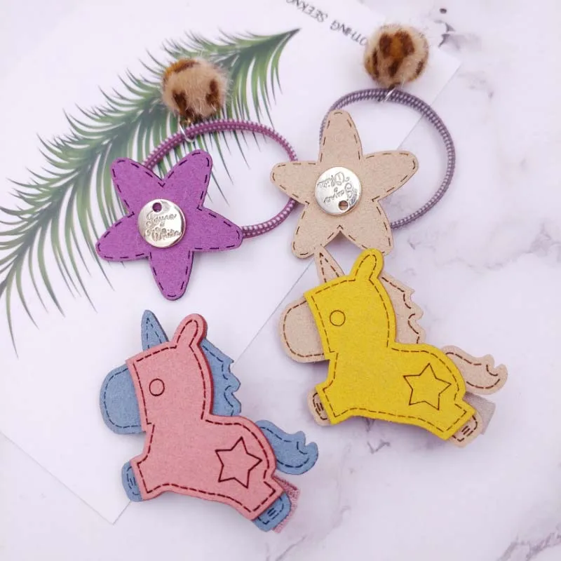 

2pcs/set Children Baby Girls Hairpins cartoon horse Barrettes Headwear elastic hair bands furs Hair Accessories