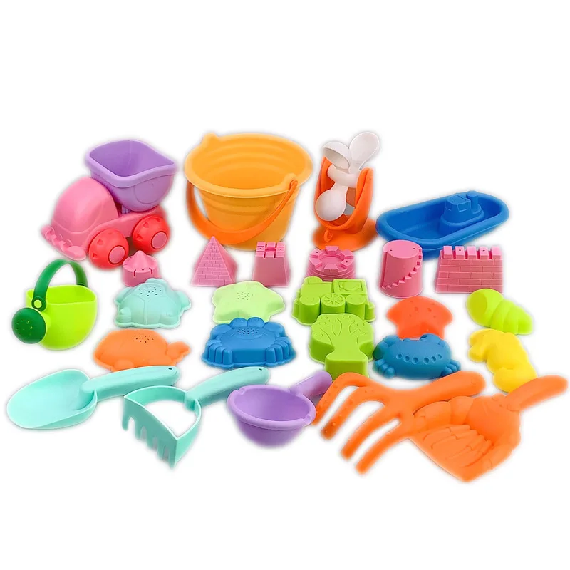  Children soft silicone beach toys sand table set suit sea sand barrel hourglass platform toy fun sh