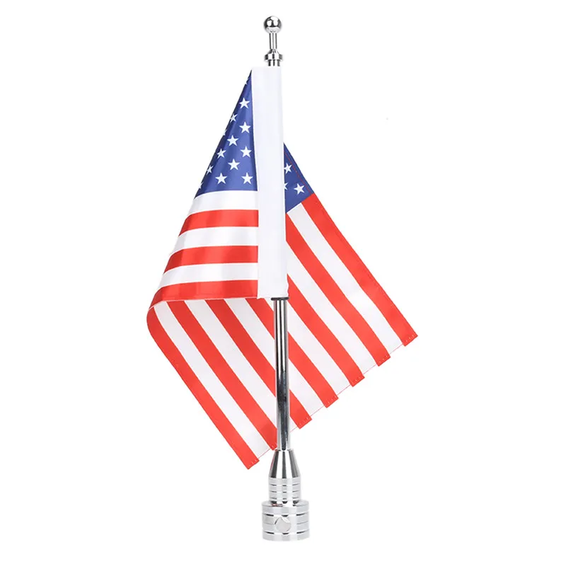 WISENGEAR Chrome Vertical Flag Pole Mount American USA Flag Holder For Harley Touring Sportster 1200 Honda Goldwing CB VTX CBR Luggage Rack (8)