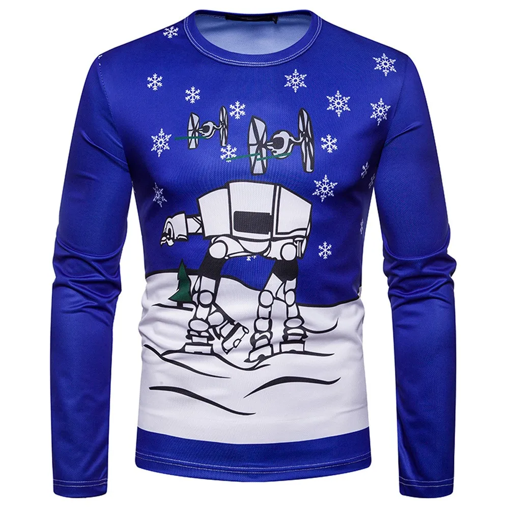 Men's Christmas Costume Santa Print Holiday Humor Long Sleeve T shirt Xmas Top Fashion Funny