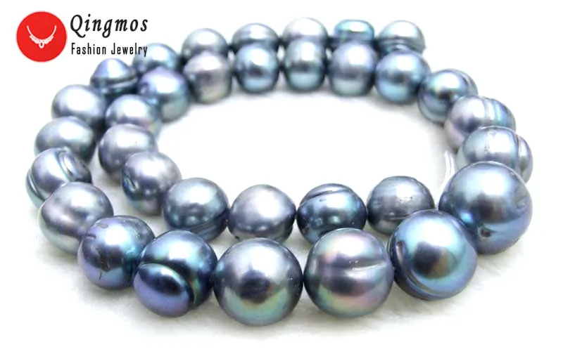 

Qingmos 10-13mm Black Round Natural Freshwater Pearl Loose Beads for Jewelry Making Necklace Bracelet DIY 14" Los703 Free Ship