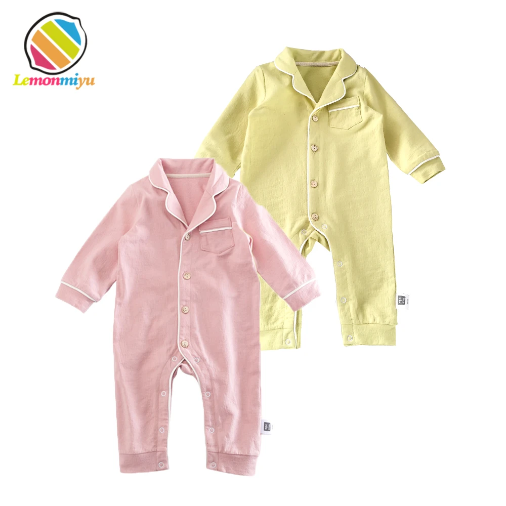 

Lemonmiyu Baby Cotton Pajamas Toddler Solid Turn-down Collar Sleepwear Full Sleeve Newborn Soild Cotton Soft Unisex Full Rompers