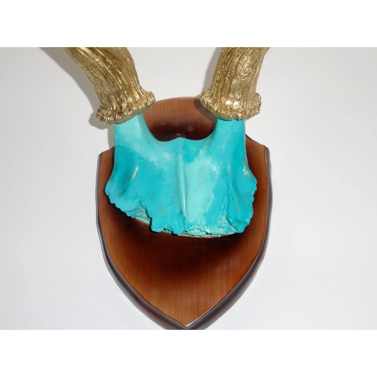 Large Faux Taxidermy Deer Antler Mount - Turquoise Skull and Gold Antlers - Unique Fake Resin Decor- Animal Friendly Wall Art - HT6308 (2)