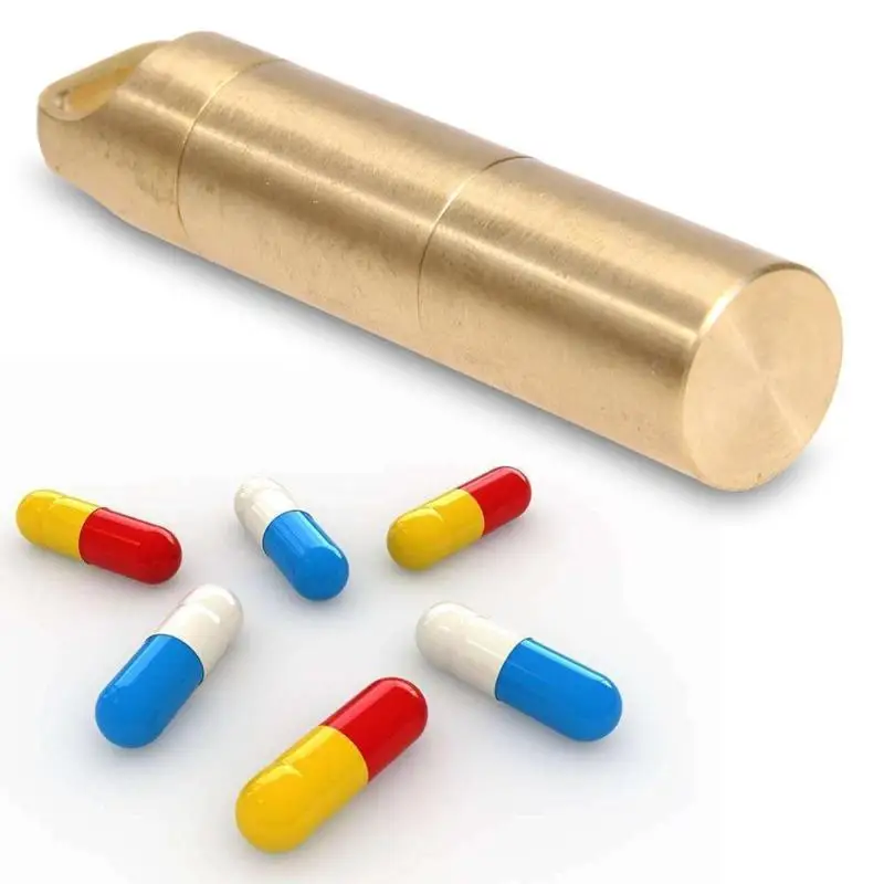 Waterproof Portable Outdoor Brass Pill Box EDC Capsule Drug Holder Container Bottle ranular