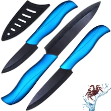 Neue keramische messer 3 zoll schäl 4 zoll utility 5 inch schinkenmesser mit schwarzer klinge + blauen griff küchenmesser dreiteilige set