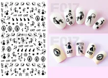 1pcs 3D Super Thin Nail Stickers Tips Nail Art Adhesive Decals Manicure Decoration Black Pussy Cat Star Nail Wraps F017b