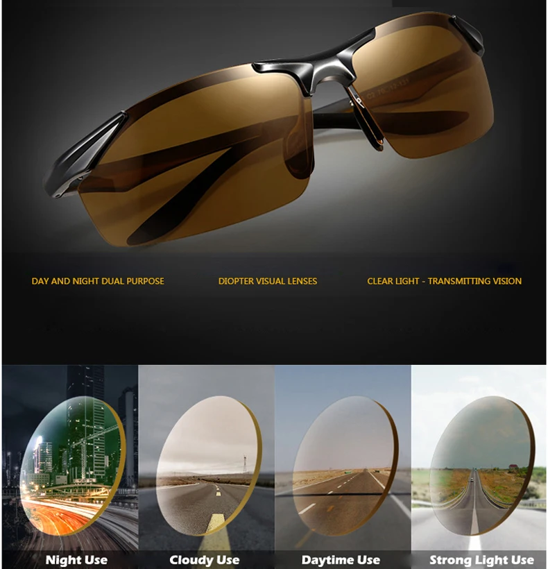 Лучшие Мужские День Ночь фотохромные поляризованные солнцезащитные очки для водителей мужские безопасные для езды на велосипеде вождения рыбалки UV400 Солнцезащитные очки
