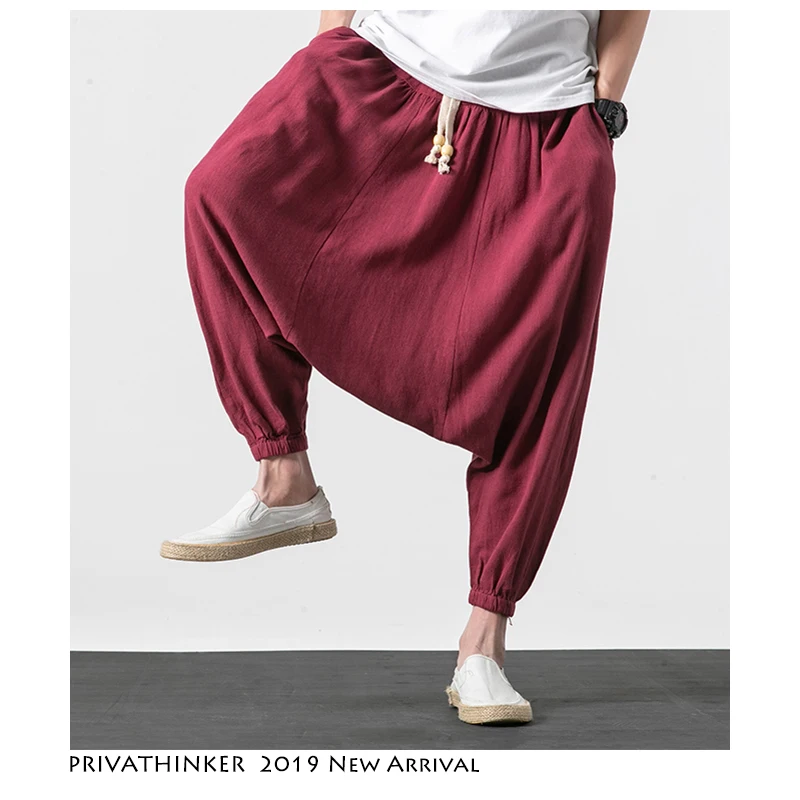 Privathinker Streetwear Harem Pants Men 2019 Mens Hip Hop Cotton Linen