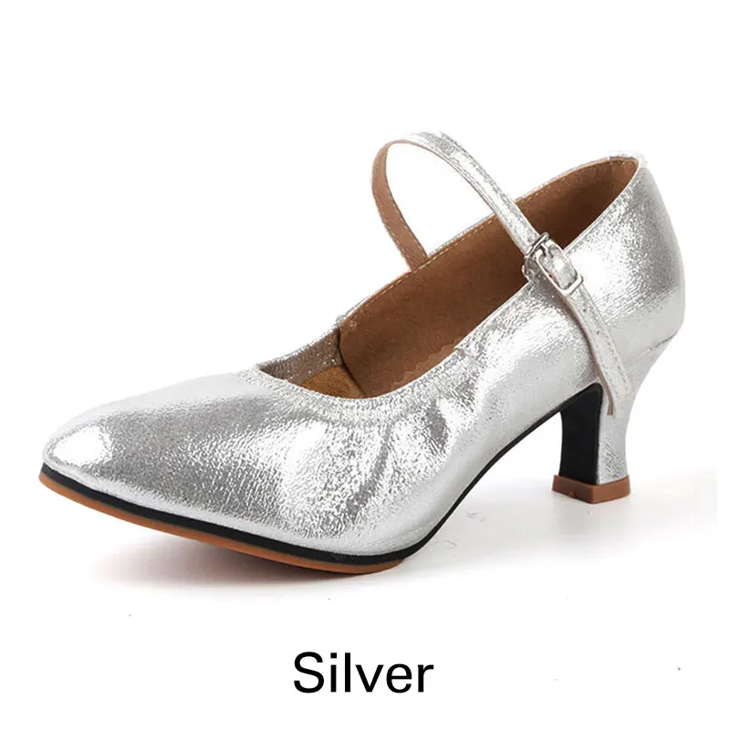Женская обувь для сальсы, латинских танцев, бальных танцев, мягкая резиновая подошва, красный/черный/золотой, современный Танго, джаз, обувь для танцев, Каблук 5,5 см - Цвет: Silver