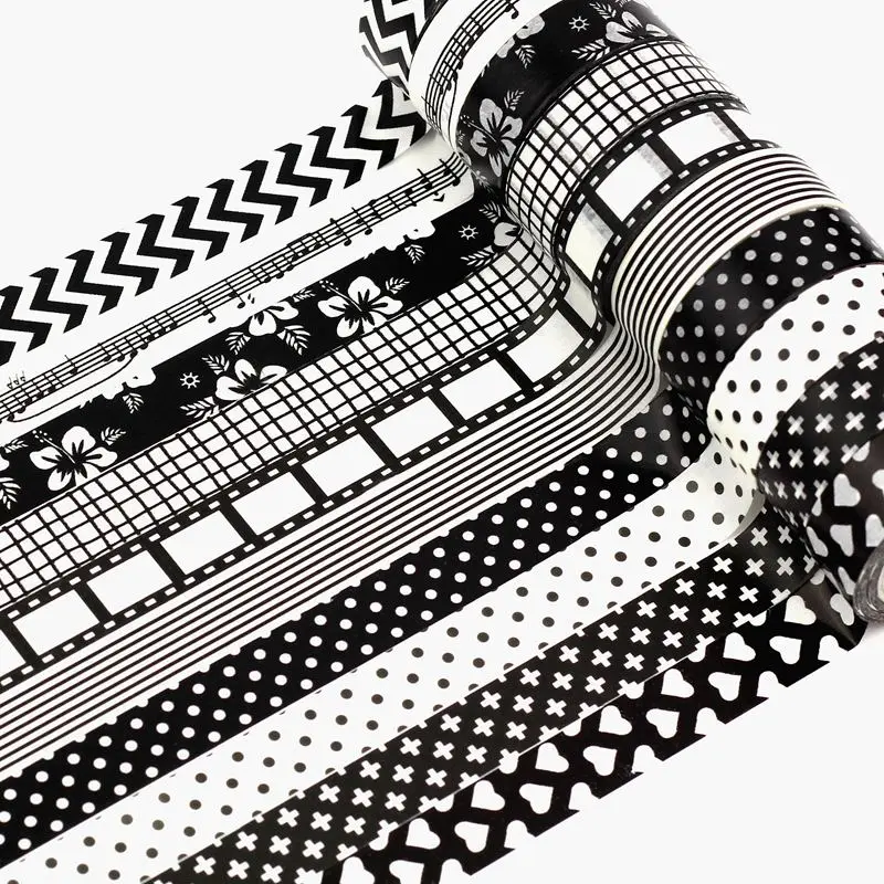 10 шт./лот декора японский васи ленты черные и белые 1,5 см x 10 м Пользовательские печати Скрапбукинг малярный скотч клей Бумага ленты оптовая