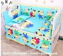 Promotion! 6PCS Cute Crib Bedding Set Soft Baby Sheet Bumpers,Comfortable Baby Bedding Set ,include:(bumper+sheet+pillow cover)