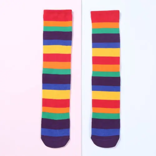 Детские носки для мальчиков и девочек Гольфы радужные полосатые носки без пятки теплые носки 1 пара