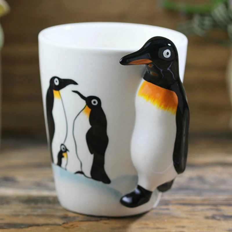 

Creative Hand-painted animal ceramic cup Cute penguin coffee cup 3D cartoon gift mug Personality handle Children Birthday gift