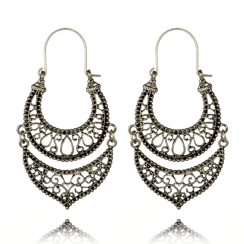 

G.YCX Antique Silver U-Shaped Crescent Hollow Earrings Statements Gypsy Indian Tribal Ethnic Dangle Earrings Bohemia Jewelry