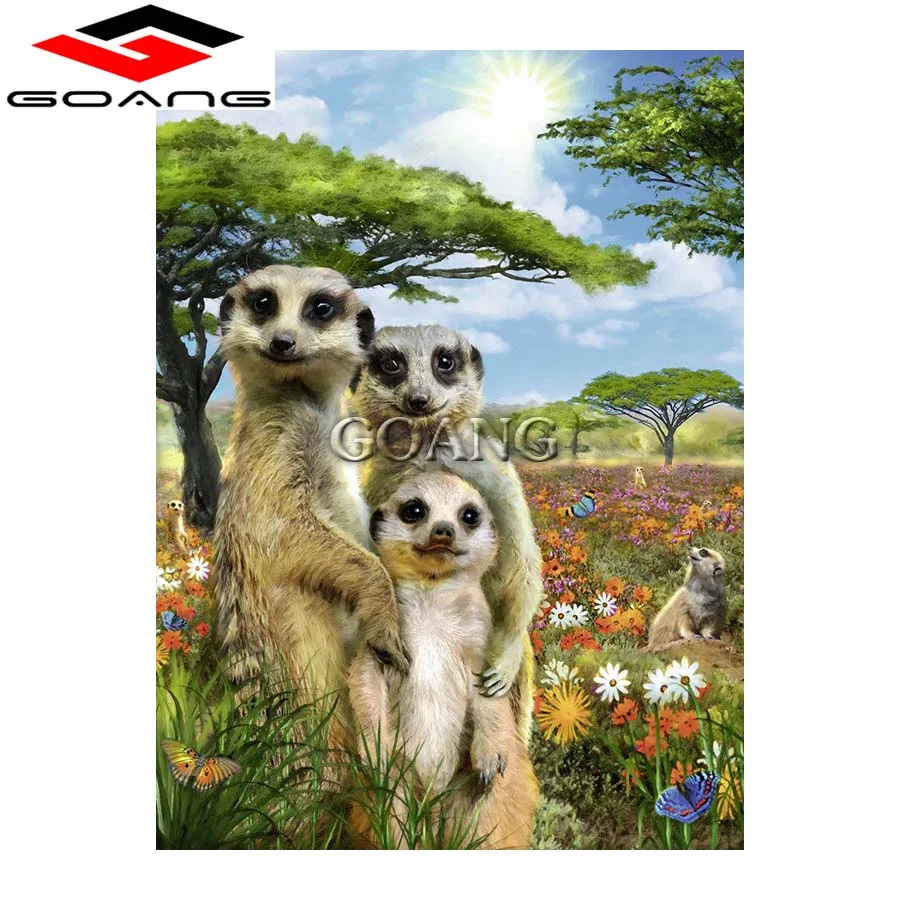 GOANG 5D алмазная вышивка Meerkat семья Сделай Сам Алмазная картина крестиком полная