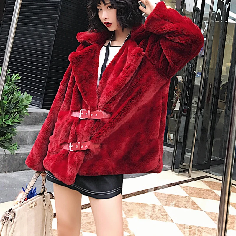 Chaud Épaississent Shaggy dark Green black pink Femmes Bourgogne Mode Fourrure Vestes Faux Manteaux Wine Hiver De Chic Survêtement Surdimensionné Red CvqPU
