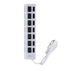 7 портов USB 2,0 концентратор высокой скорости 7-адаптер портов концентратор с выключателем питания для ноутбука ПК белый