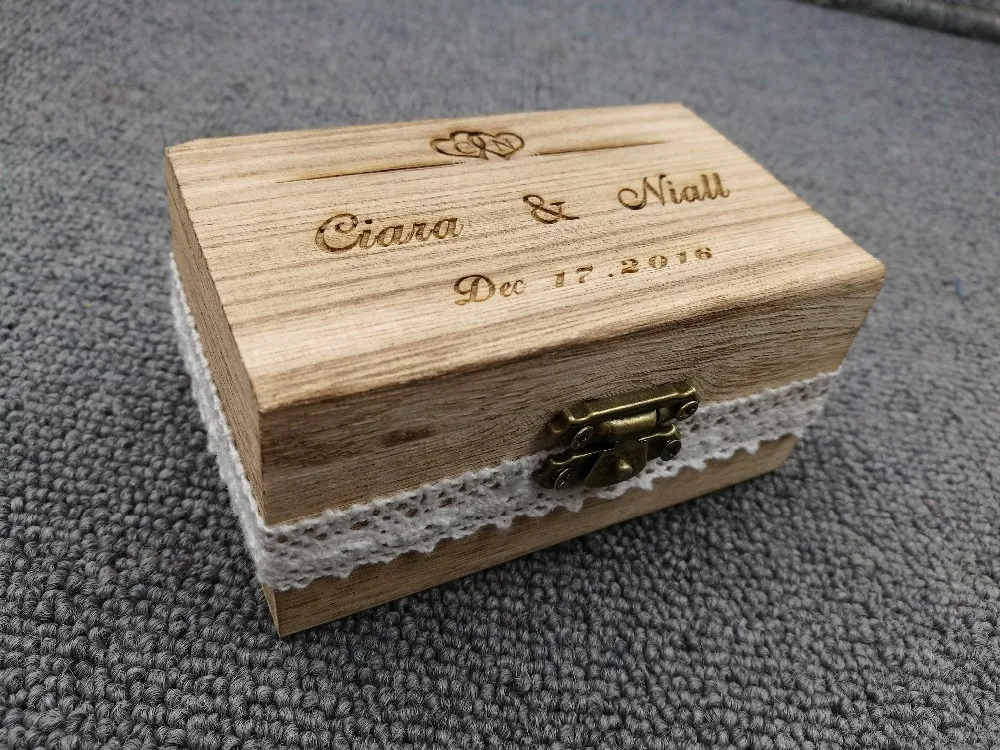 Персонализированная деревянная коробка для обручальных колец на заказ для жениха и невесты деревянная коробка для обручальных колец с кружевами из мешковины