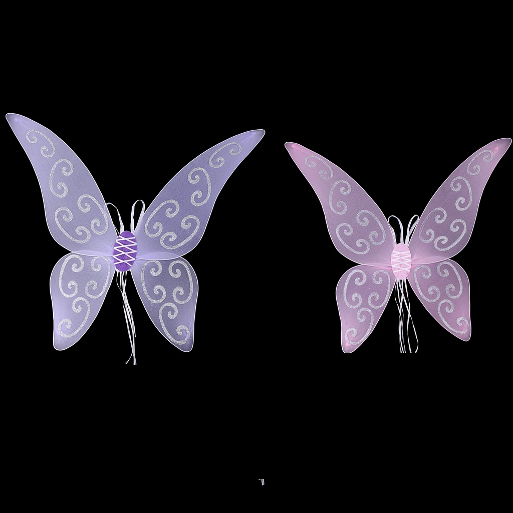 Pack of 2 Girls' Glitter Butterfly Fairy Wing Angel Elf Princess Fancy Dress Costume