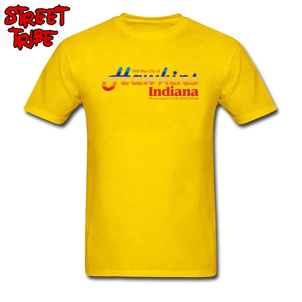 hawkins indiana Short Sleeve Tops Shirt Crewneck Cotton Fabric Men's T Shirts Casual Tee-Shirt 2018 New Fashion hawkins indiana yellow