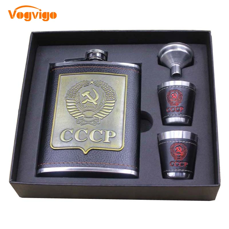 

VOGVIGO 8oz Luxury Stainless Steel Alcohol Hip Flasks Set Engraving Faux Leather Flagon Whiskey Wine Bottle