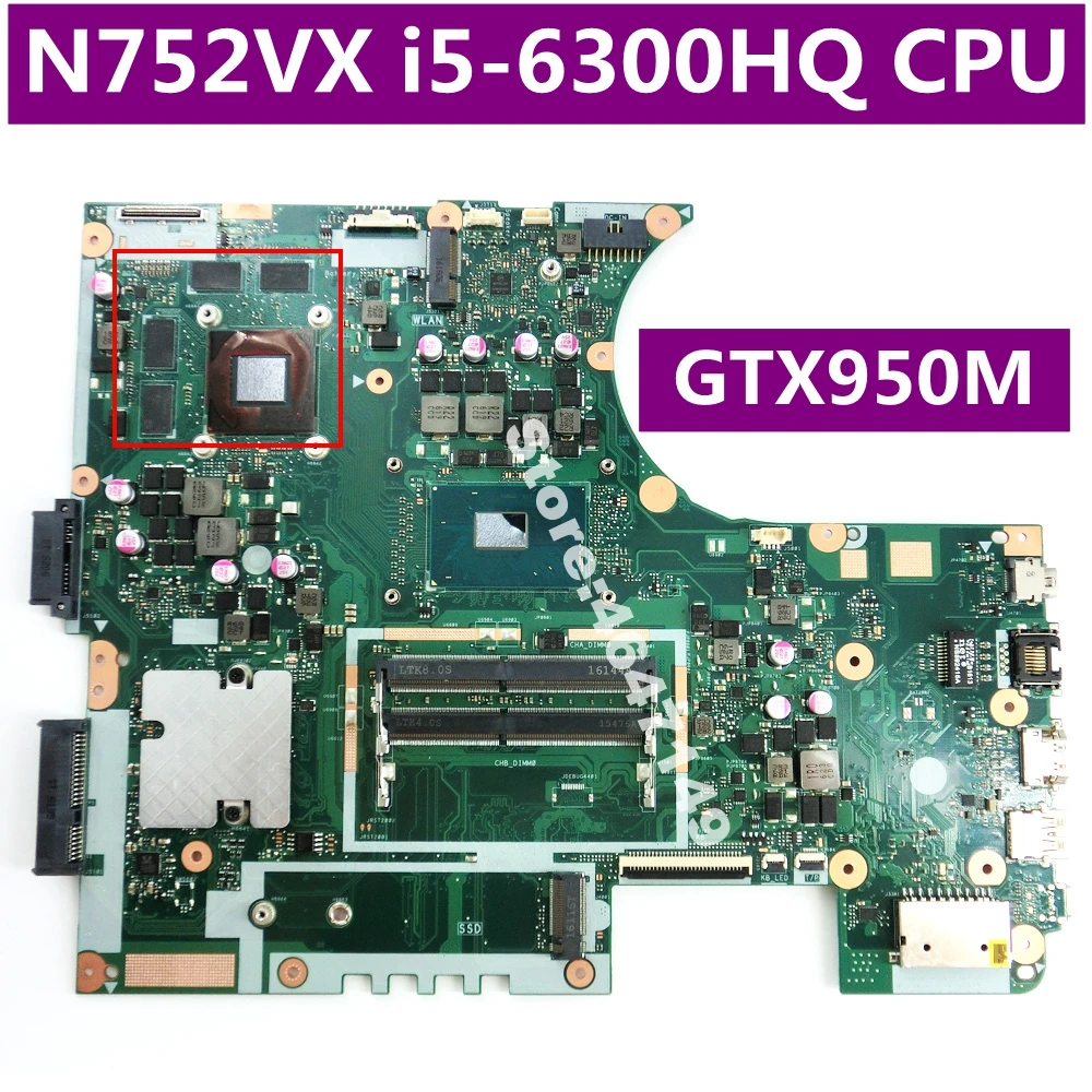  N752VX With i5-6300HQ SR2FP CPU GTX950M Motherboard REV 2.0 For ASUS N752V N752VX laptop Mainboard 