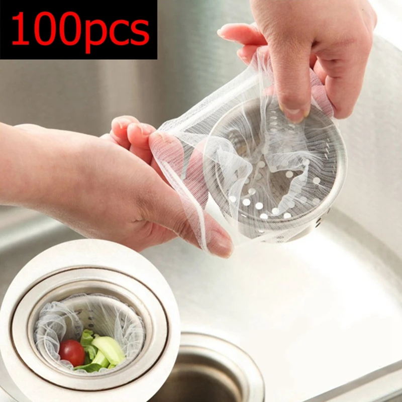100pcs/set Sink Strainer Kitchen Bathroom Disposable Nylon Net Bag Filter Bag Kitchen Tools K528