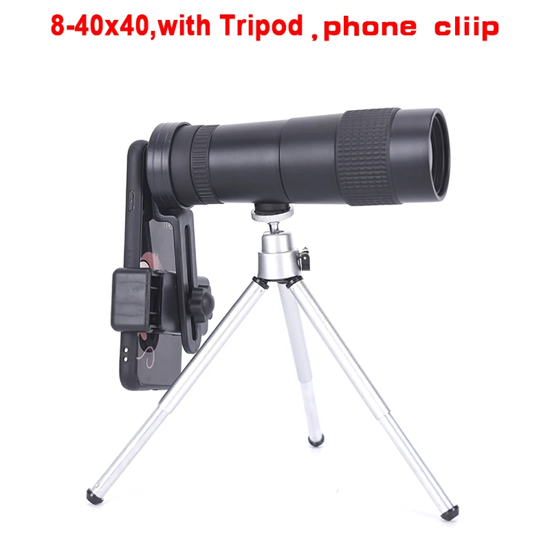with tripod Мощный 8-40X40 зум Монокуляр профессиональный телескоп портативный для кемпинга охоты Lll ночного видения бинокль HD - Цвет: with tripod