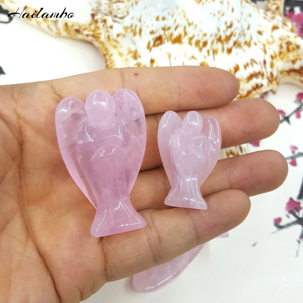 

5pcs New Arrival !!! Hailambo Natural Rose Pink Quartz Crystal Beads Angel Statue Carved Angel Figurine With Wing Pendant Charms