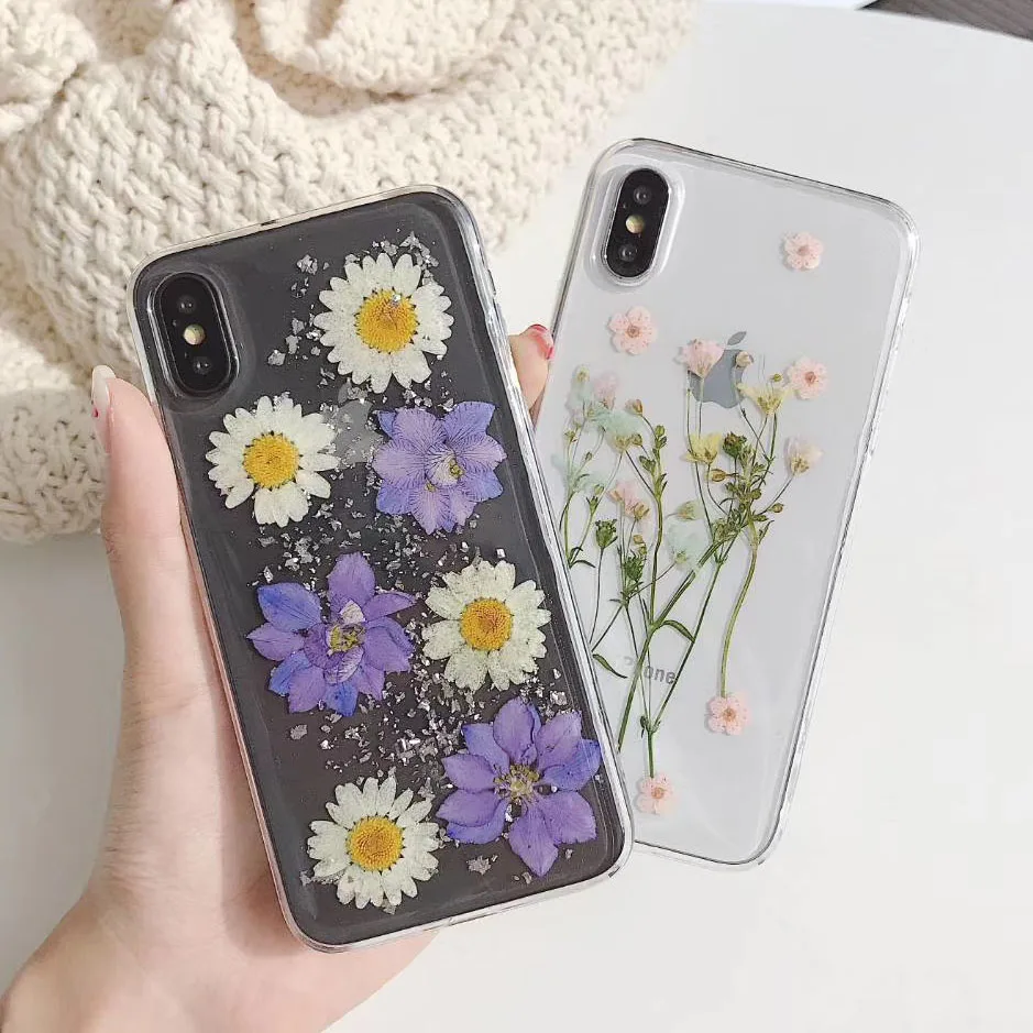 Goede Gedroogde Real Bloem Case Voor iPhone XS Max XR Case Handgemaakte Clear Geperst Soft Cover Voor iPhone 8 Case Voor iPhone X 6 6 s 7 8 Plus