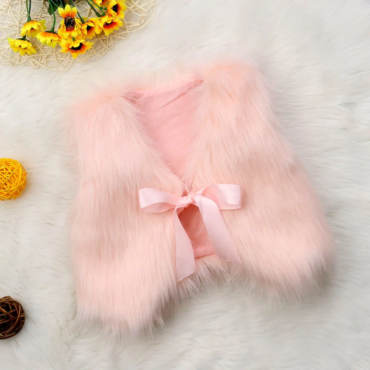 6 Colors New Toddler Baby Girls Kids Winter Faux Fur Vest Waistcoat Sleeveless Solid Bowknot Belt Warm Coat Outwear Jacket
