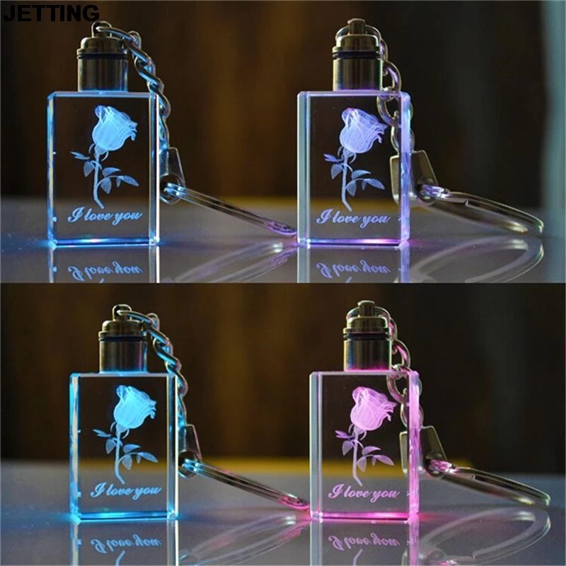 JETTING Key Chains Luminous Keyring Square Crystal LED Light Change