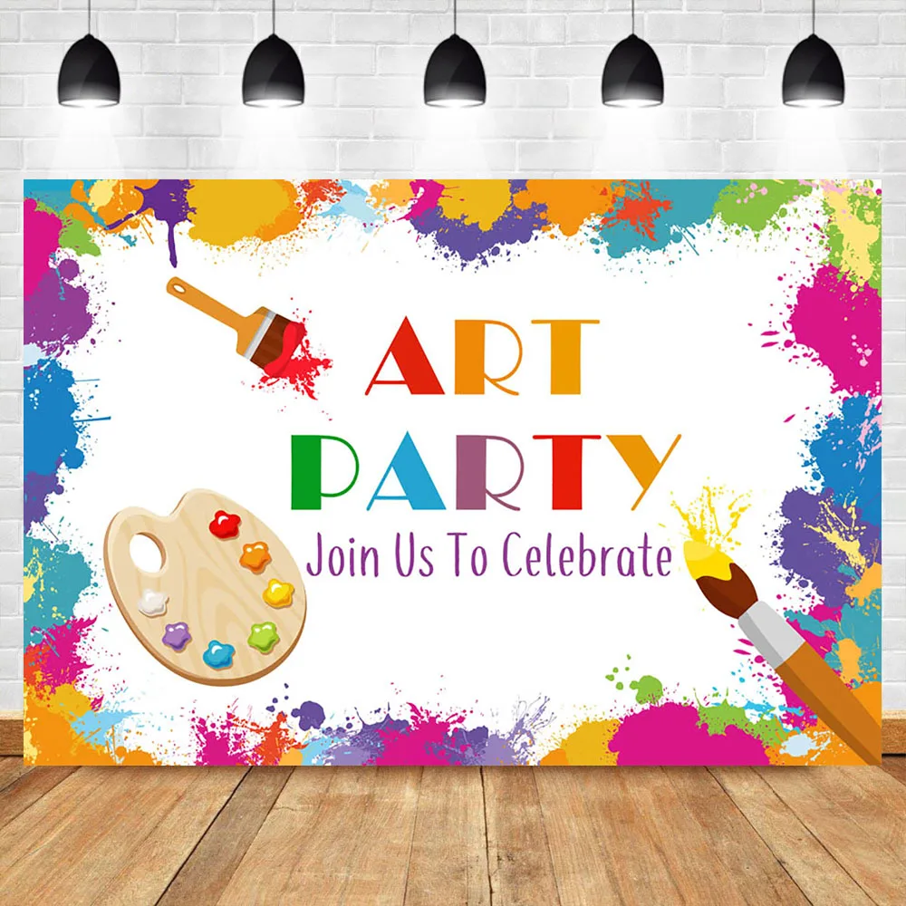 

NeoBack Color Paint Splashing Art Theme Birthday Party Photography Backdrops Jion Us to Celebrate Custom Vinyl Photo Background