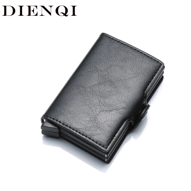 DIENQI الألومنيوم محفظة بشريحة RFID الذكور صغيرة محفظة نسائية للعملات المعدنية محفظة جلد رجالي جيب المال بطاقة حماية ID بطاقة الائتمان حالات 2018
